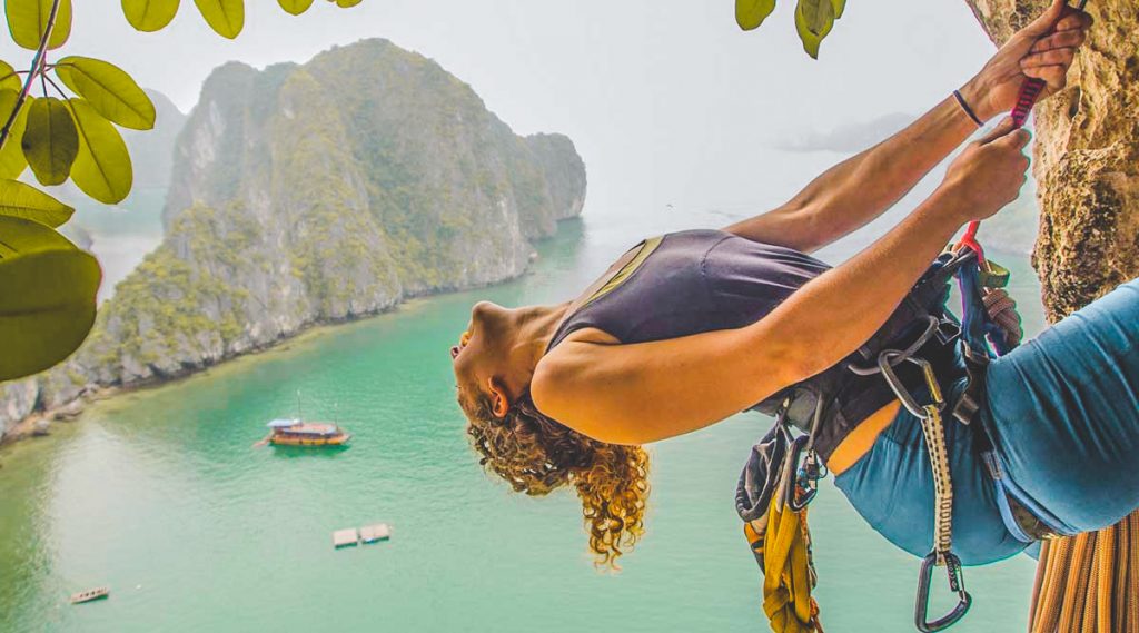 Rock climbing in Halong Bay