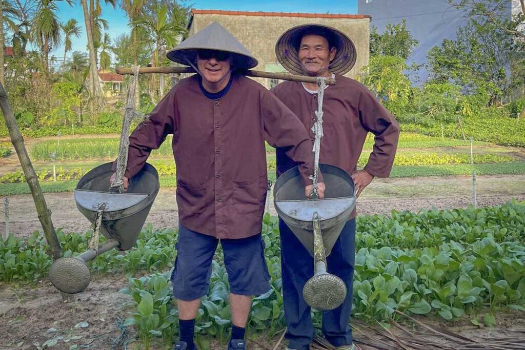 Vegetable farming at Tra Que Village during a Hoi An cooking class