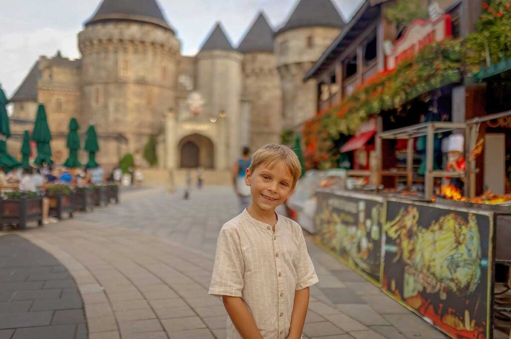 Da Nang with kids – walking through Ba Na Hills French Village, a fantasy-style attraction loved by families