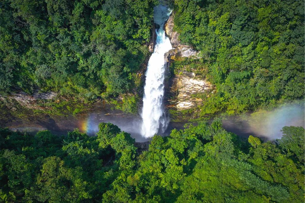 arial view of the Dragon Waterfall, around 50 km from Sapa