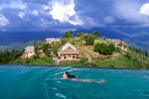 View from the pool of Topas Ecolodge in Sapa