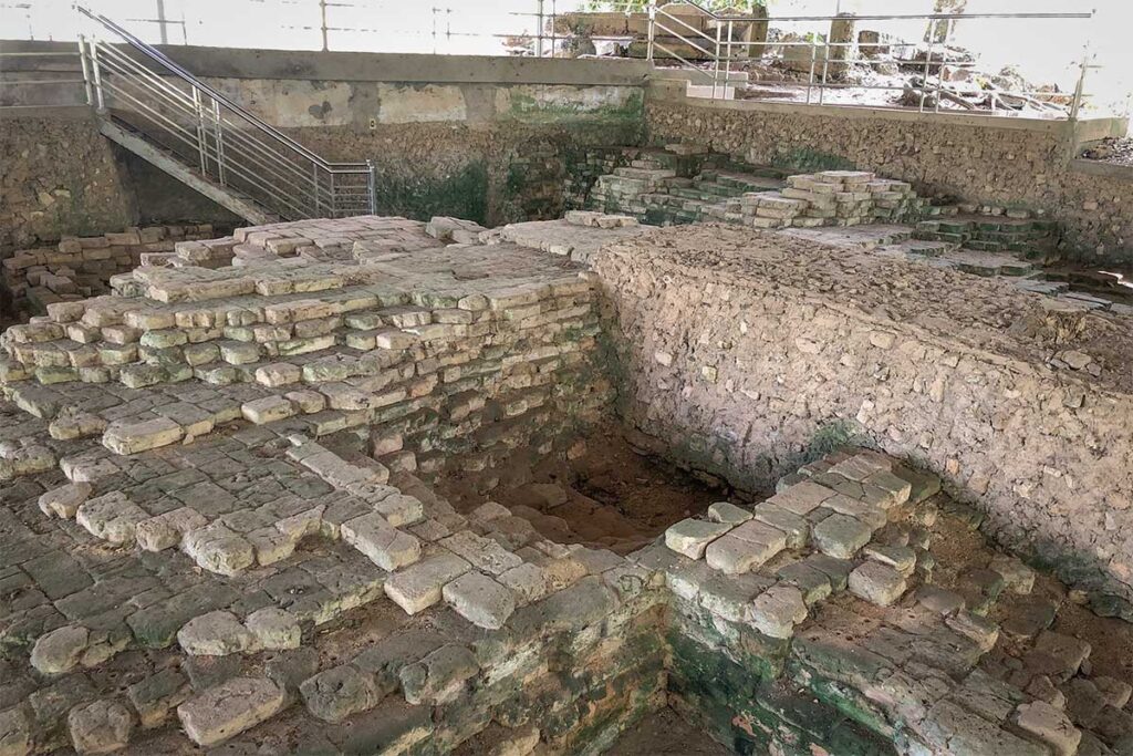 Go Thap Relic Site in Dong Thap with Oc Eo culture archaeological ruins and ancient brick foundations