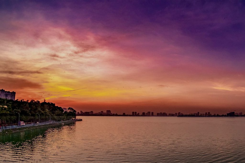 sunset at West Lake in Hanoi