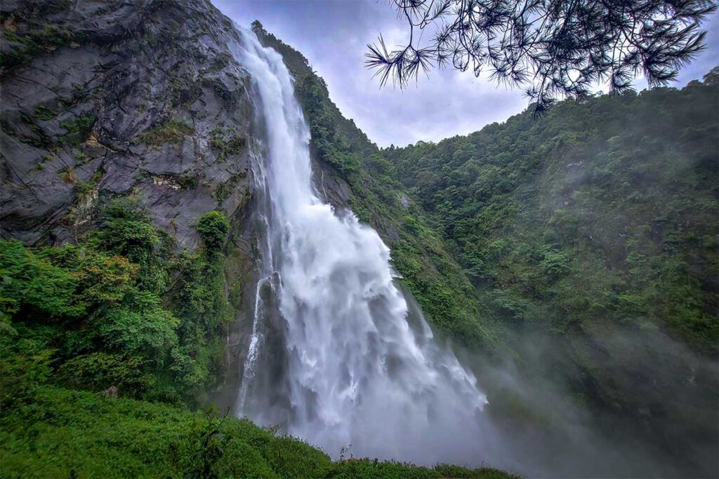 Tac Tinh Waterfall plunges down from very high