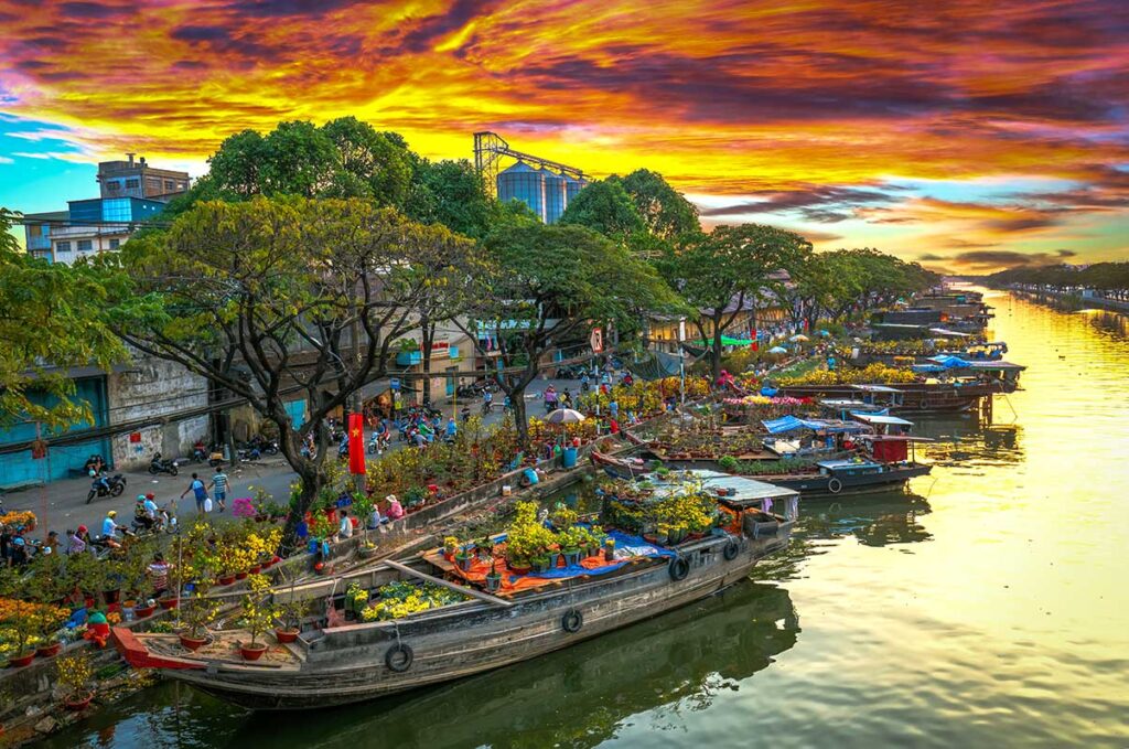 Boats full of flowers in Ho Chi Minh City