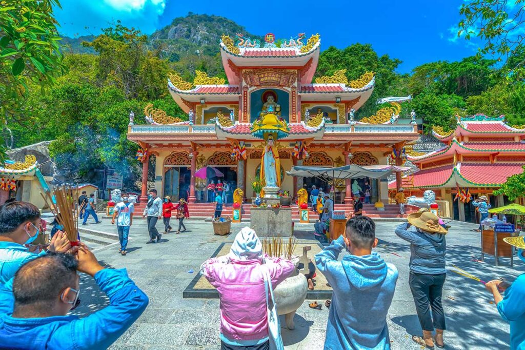 People praying at a temple on Black Virgin Mountain (Ba Den Mountain)