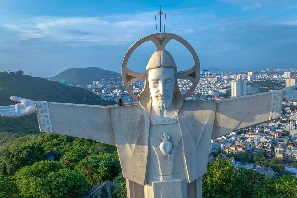 Closeup of the top of Jesus Christ Statue Vung Tau