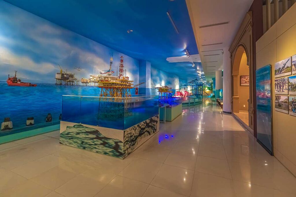 Exhibit inside Vung Tau Museum about oil rigs and history of Vung Tau