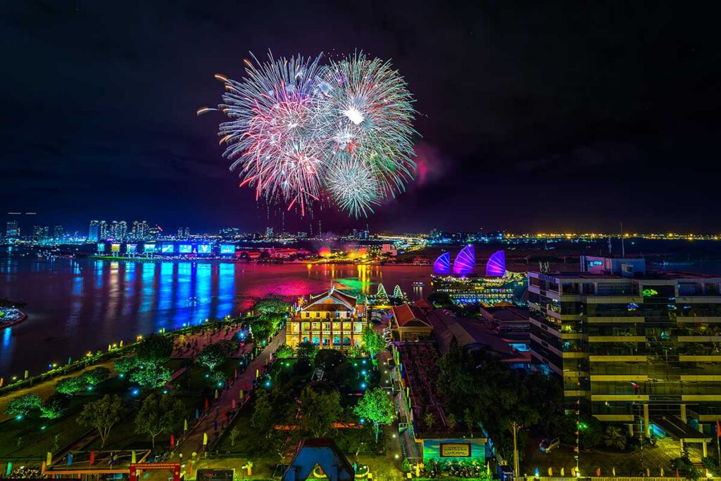 Fireworks at Vietnam National Day celebrating Vietnam independence