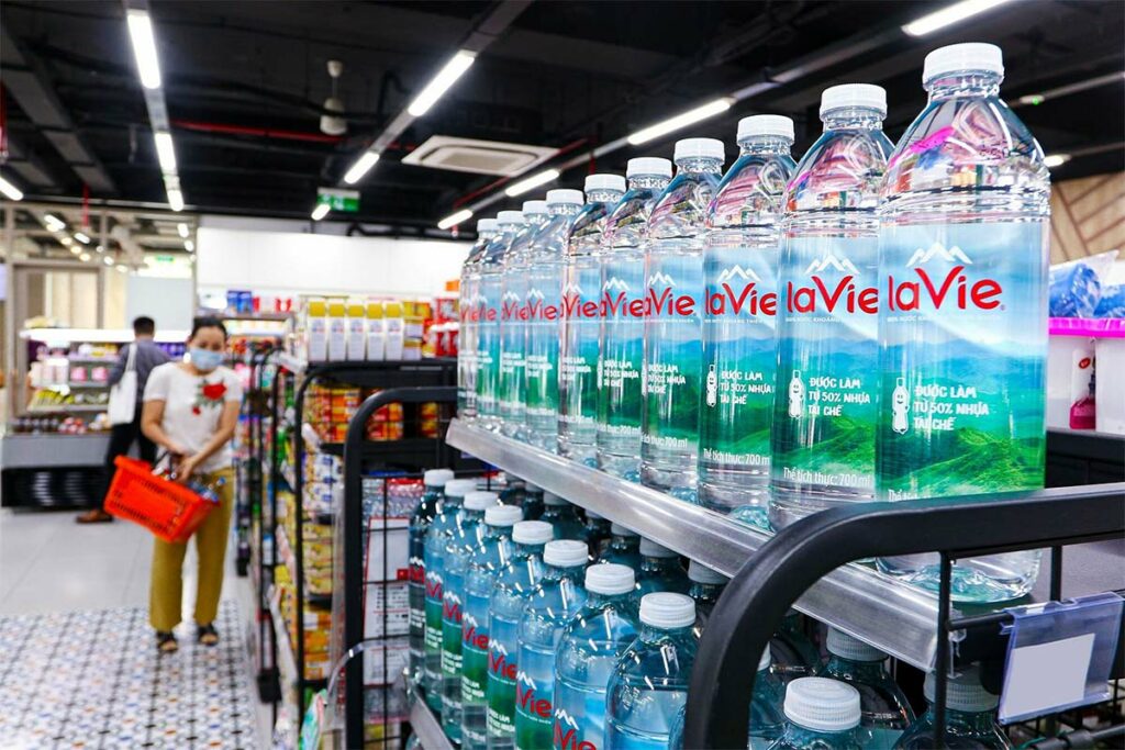 Water bottles in Vietnam supermarket