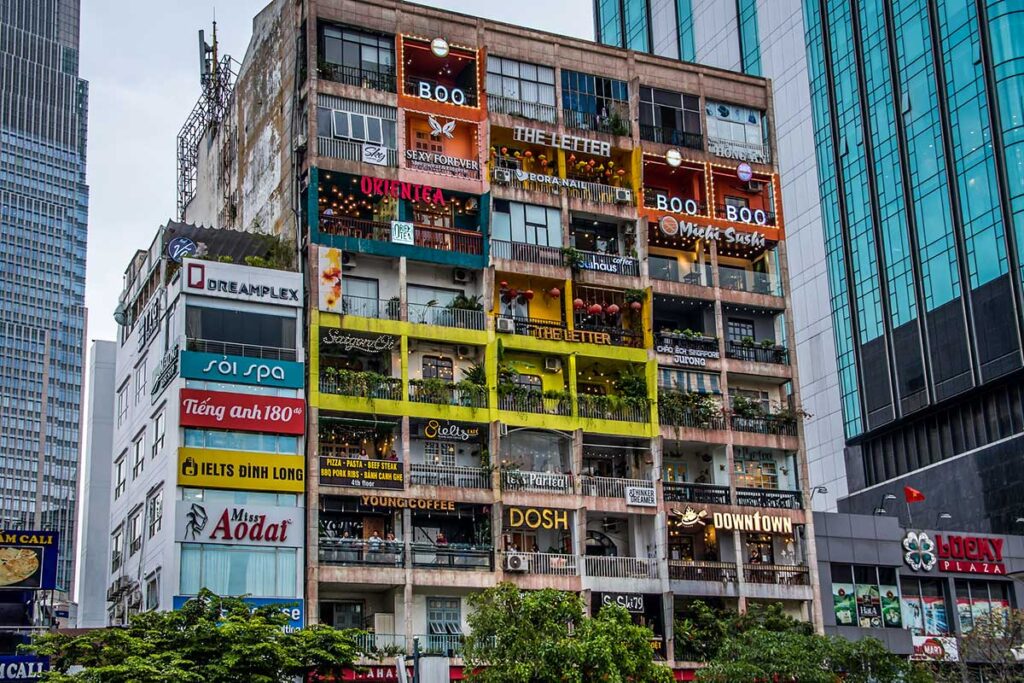 Café Apartment Building on Nguyen Hue walking Street