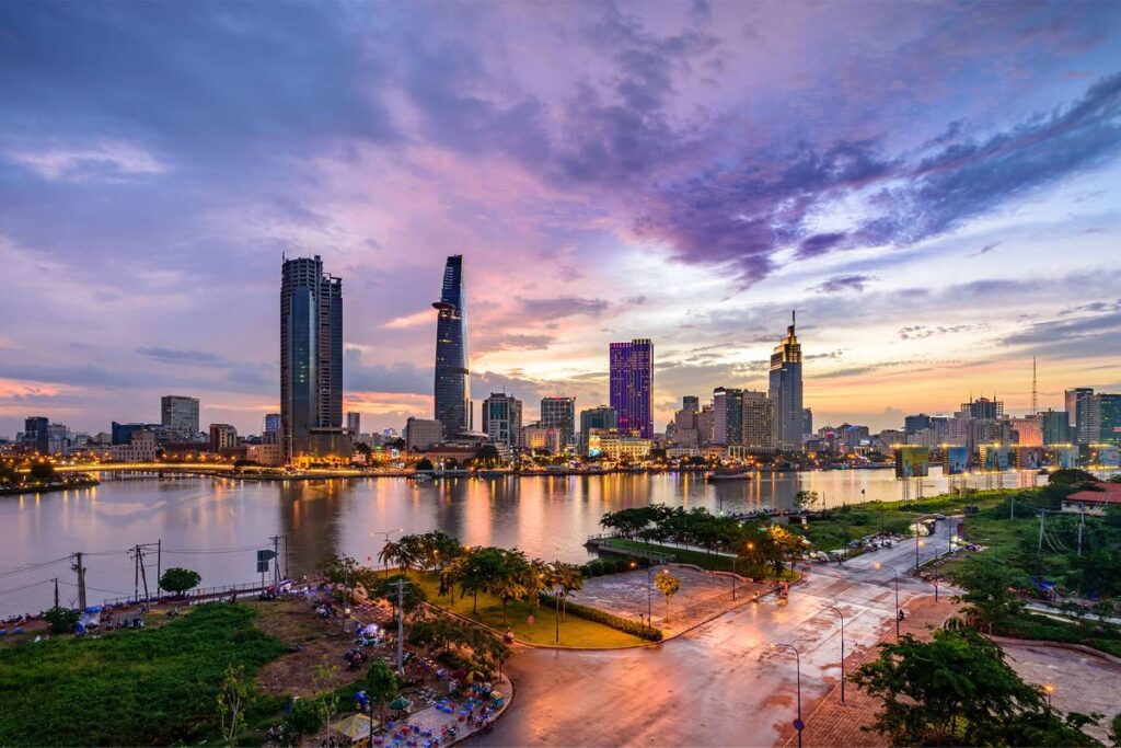 Saigon River sky line of Ho Chi minh City