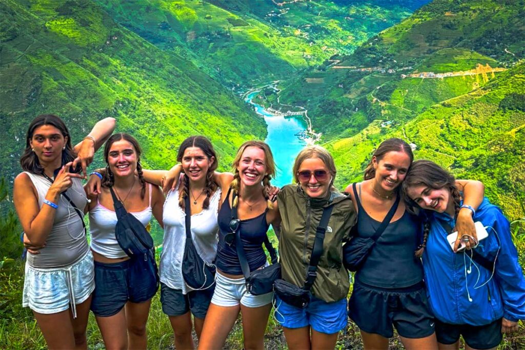 A group of girl backpackers doing the Ha Giang Loop