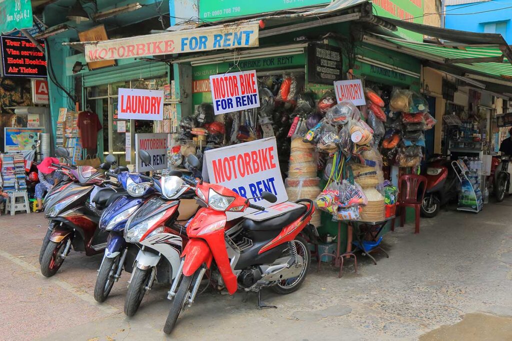 Local Vietnamese shop offering both motorbike rentals and laundry services.