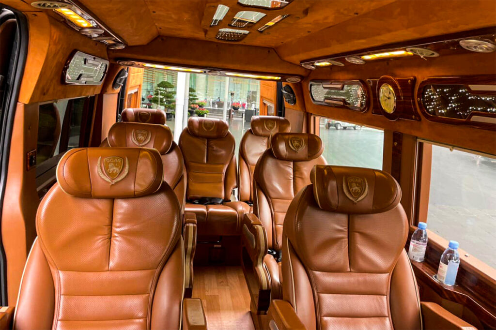 the inside of a limousine van in Vietnam