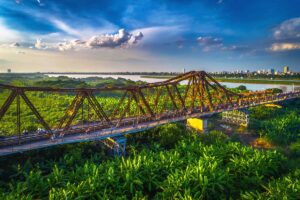 Long Bien Bridge at Banana Island in Hanoi