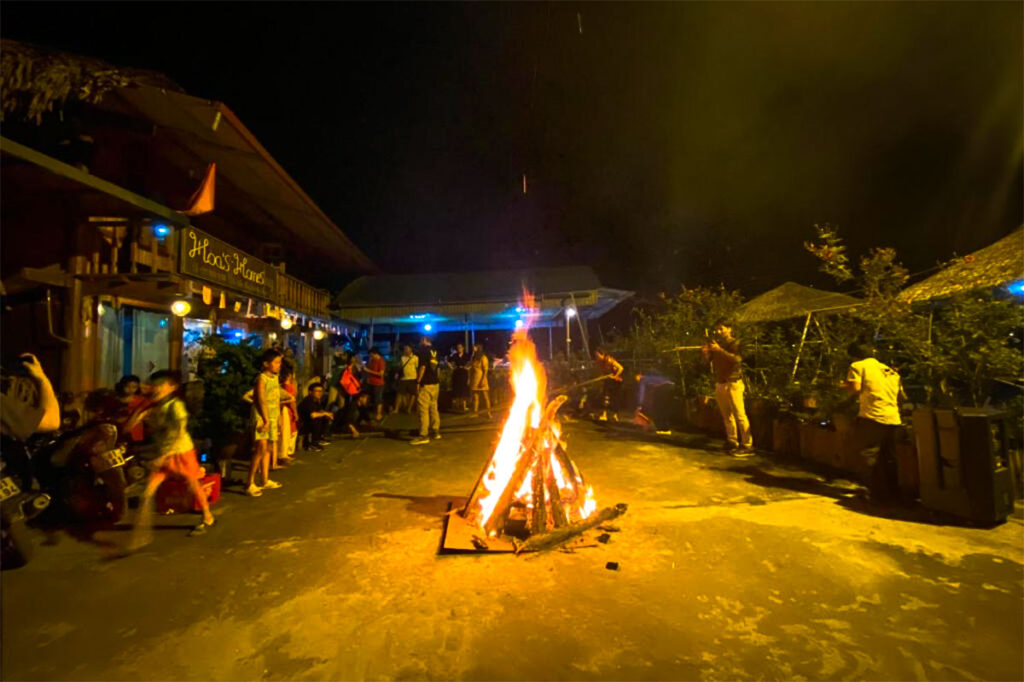 campfire at night at a local homestay near Sapa