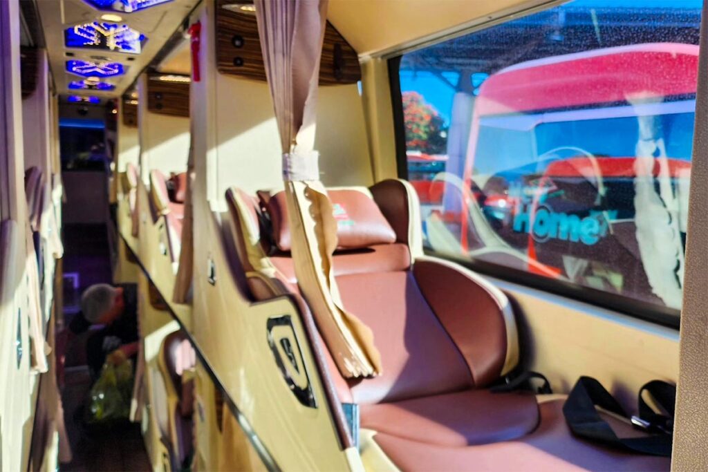 inside of a sleeper bus in Vietnam