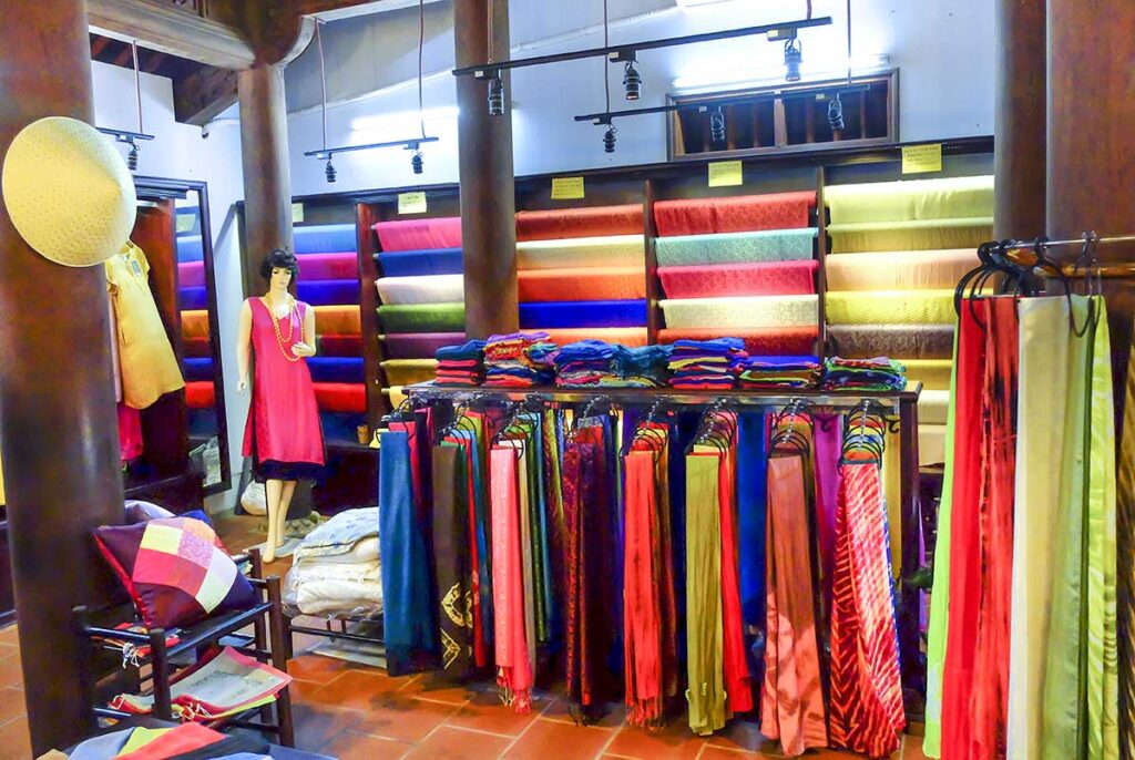 a shop selling silk clothes in Van Phuc Silk Village