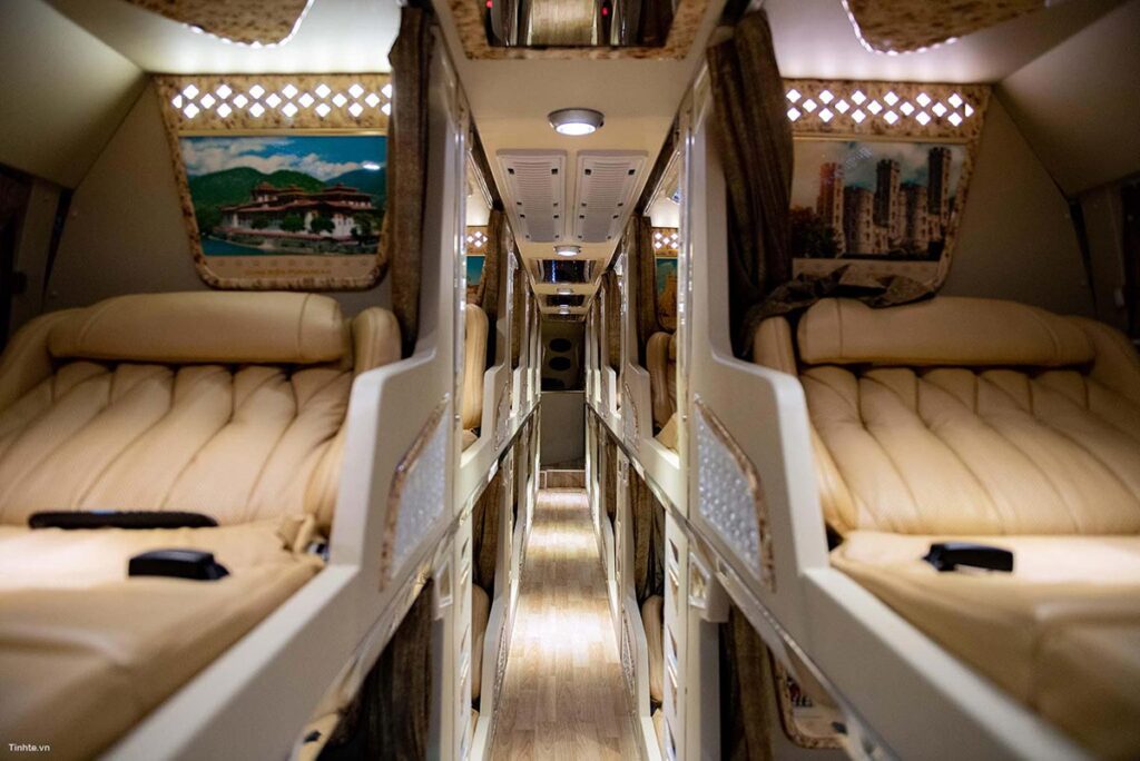 A VIP sleeper bus in Vietnam form the inside