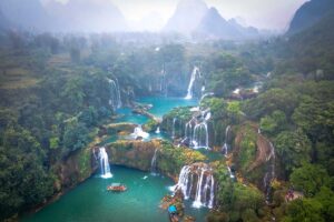 Ban Gioc Waterfall with very small streams of water in March (one of the last months of Dry season)