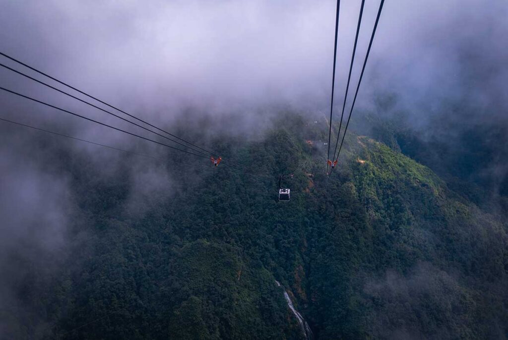 View from the cable car to Fansipan in Sapa on a rainy day