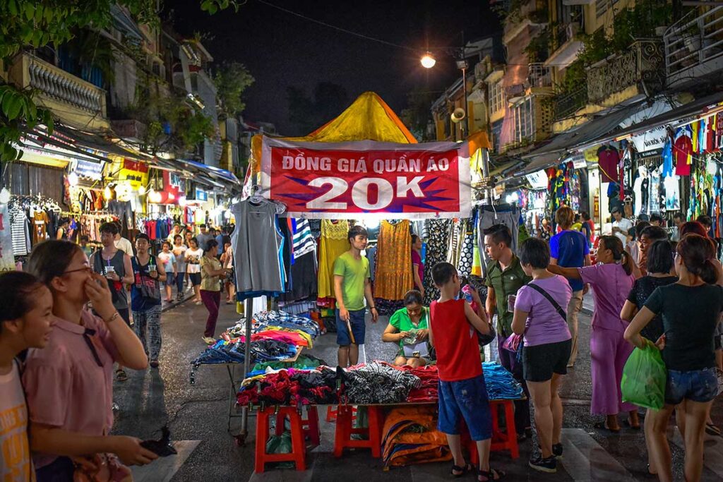 A stall selling souvenirs at the Hanoi Night Market - the most popular night market in Vietnam