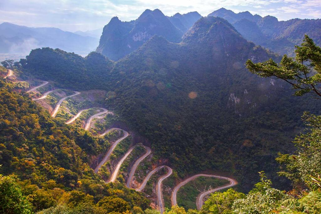 The view from Me Pja Pass Viewpoint - Seeing the 14 sharp turns of the pass carved into the mountain