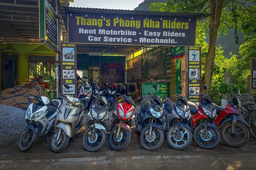 A motorbike rental shop in Phong Nha (Son Trach Town)