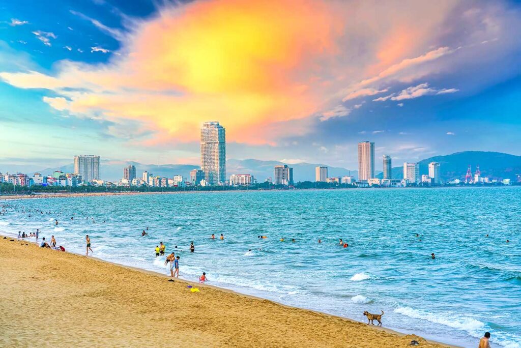 View from the beach of the skyline of Quy Nhon - one of the best beach cities in Vietnam