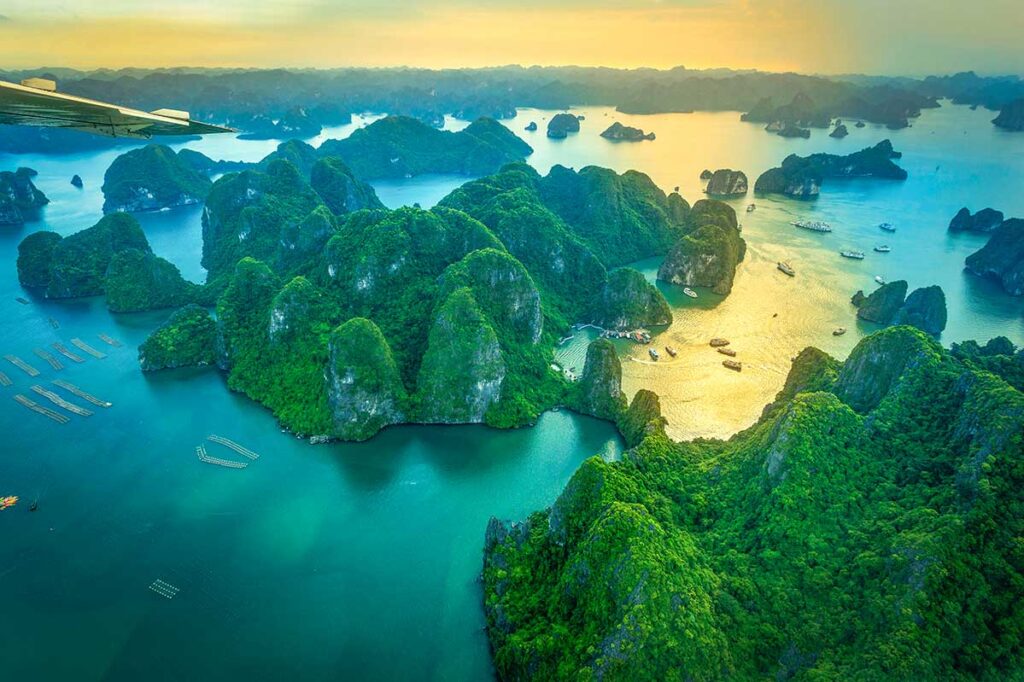 Views from the sea plane over Halong Bay during a scenic flight