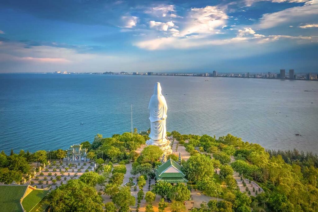 The Lady Buddha statue at Linh Ung Pagoda, overlooking the ocean and Da Nang City from Son Tra Peninsula.