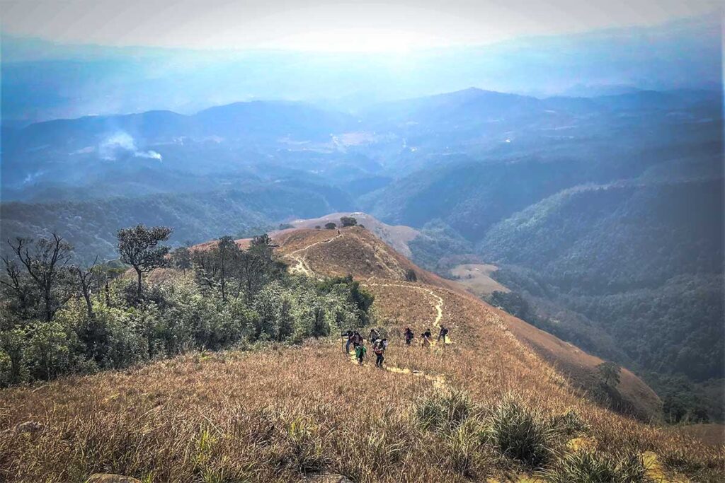 A group of people making a trekking on Mau Son Mountain in Lang Son