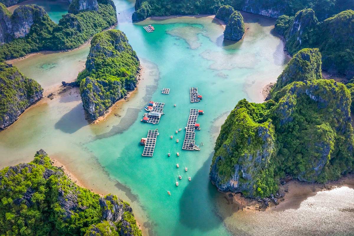 Aerial panoramic view of Vung Vieng fishing village