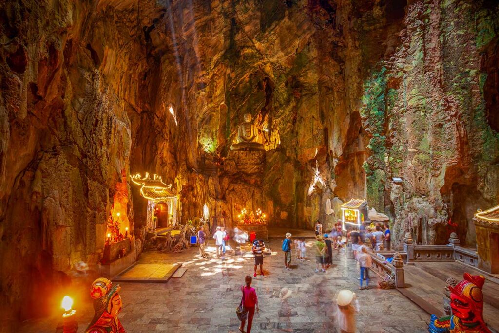 The Marble Mountains near Da Nang, a popular half-day trip from Hoi An known for caves, temples, and scenic views.