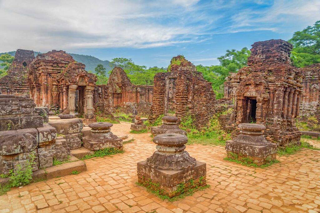 Detailed view of Cham ruins at My Son – a must-see cultural site and one of the most popular day trips from Hoi An.