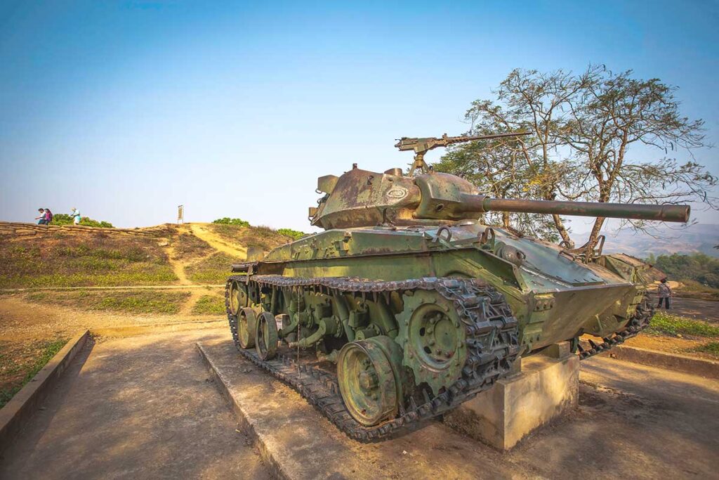 ​A tank from the war era, now serving as a monument on Hill A1.