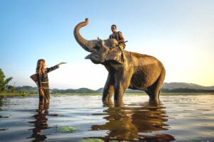 Elephant with Ba Na Ethnic minority people in Dak Lak province