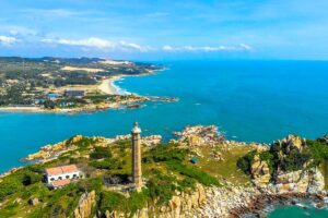 Coast line of Binh Thuan province with Ke Ga Lighthouse