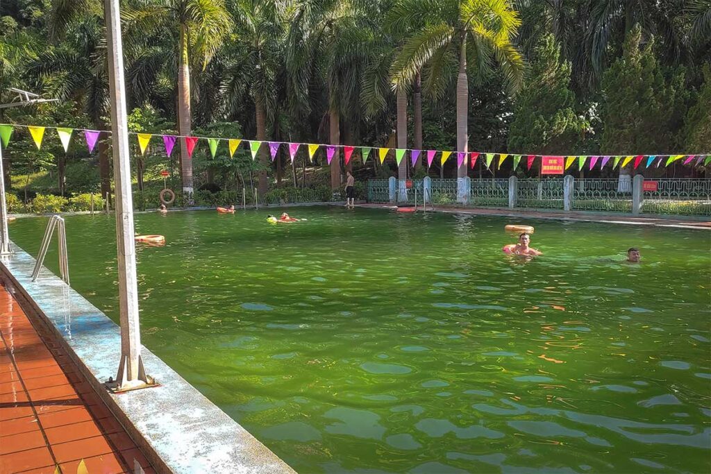 A steaming hot spring pool, offering a relaxing natural retreat in Dien Bien Phu.