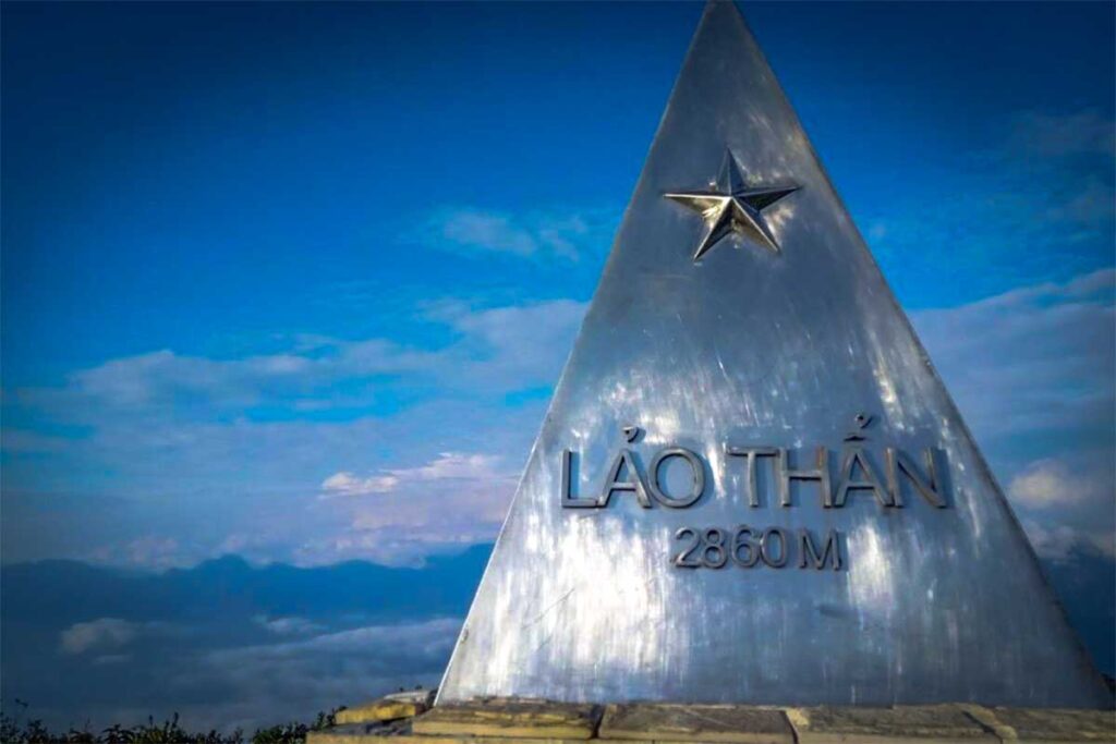 A marker at Lao Than Peak showing the height