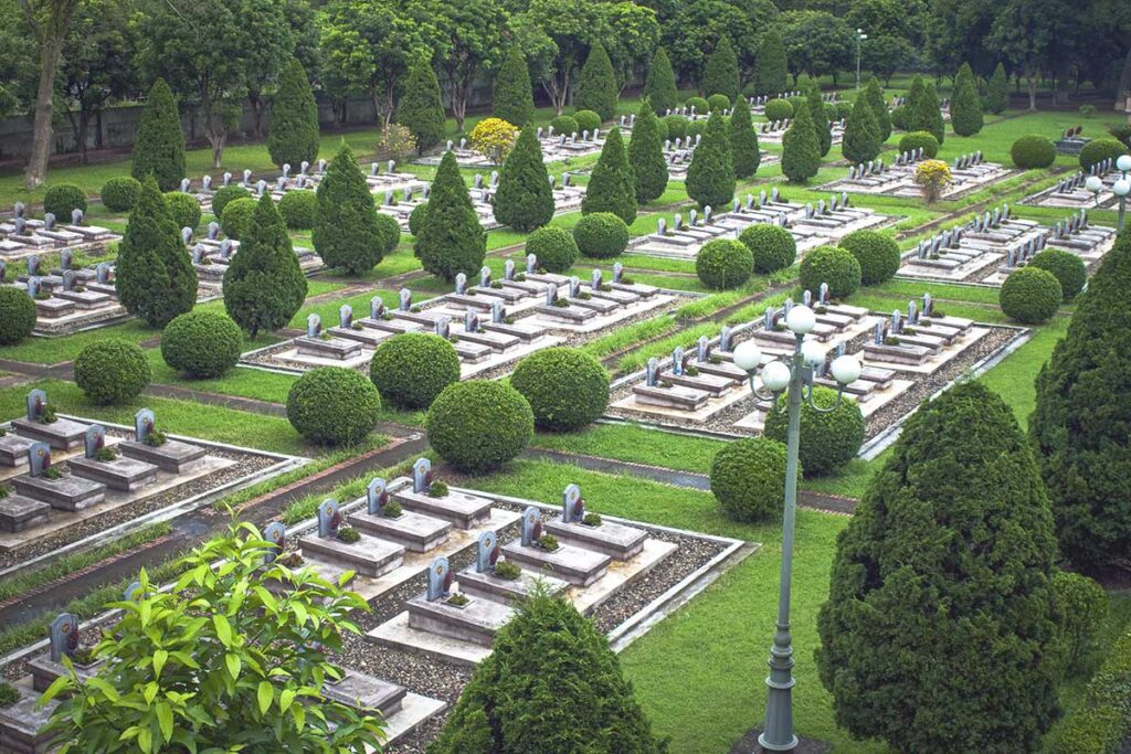 Graves at a military cemetery in Dien Bien Phu, honoring those who sacrificed during the battle.