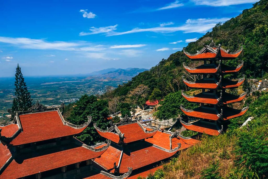 A pagoda on top of Ta Cu Mountain with views over the whole surroundings