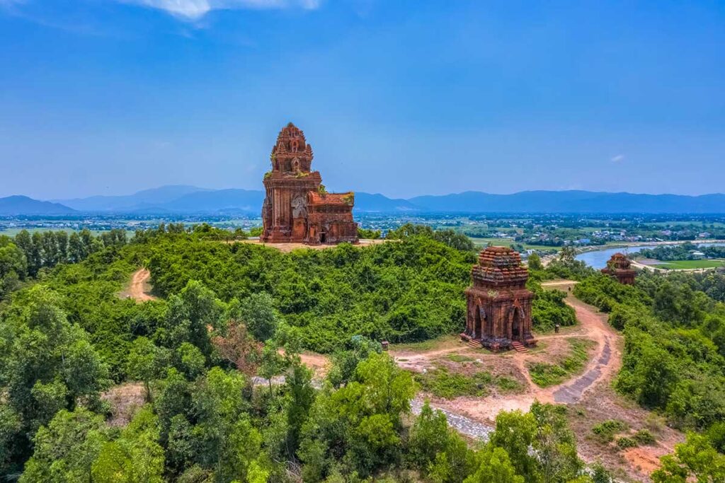 The Thap Banht It Cham Towers on top of a hill overlooking Binh Dinh