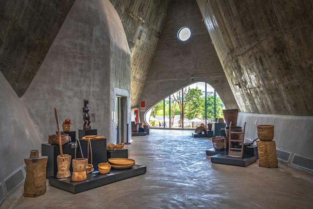 Interior displays at The World Coffee Museum, featuring various coffee-related artifacts.