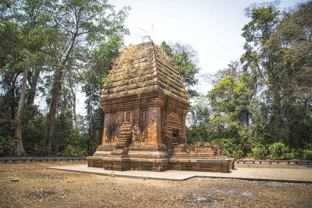 The ancient Yang Prong Cham Tower standing amidst dense forest, showcasing the rich cultural heritage of the Cham civilization in Dak Lak.