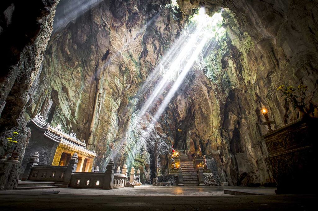 A temple inside a cave in the Marble Mountains near Da Nang