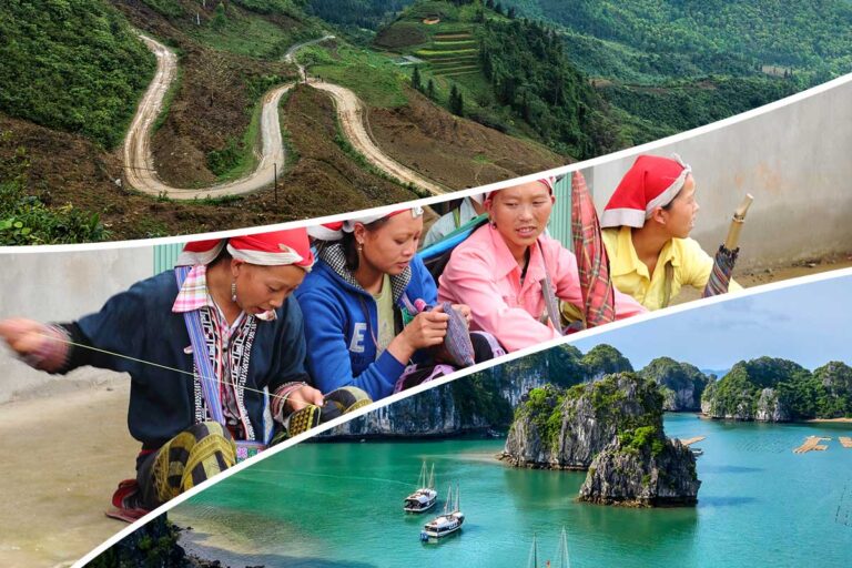 2-week Northern Vietnam small loop tour with winding mountain roads, ethnic Red Dao communities, and Halong Bay limestone islands.