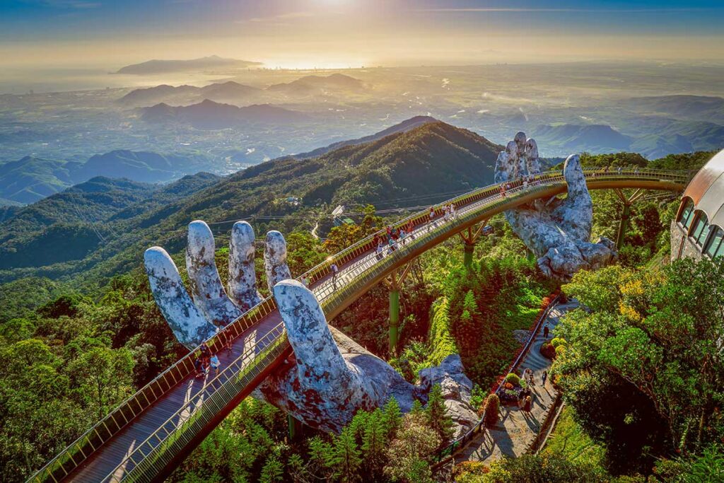 Golden Bridge at Ba Na Hills – one of the best day trips from Hoi An for stunning mountain views