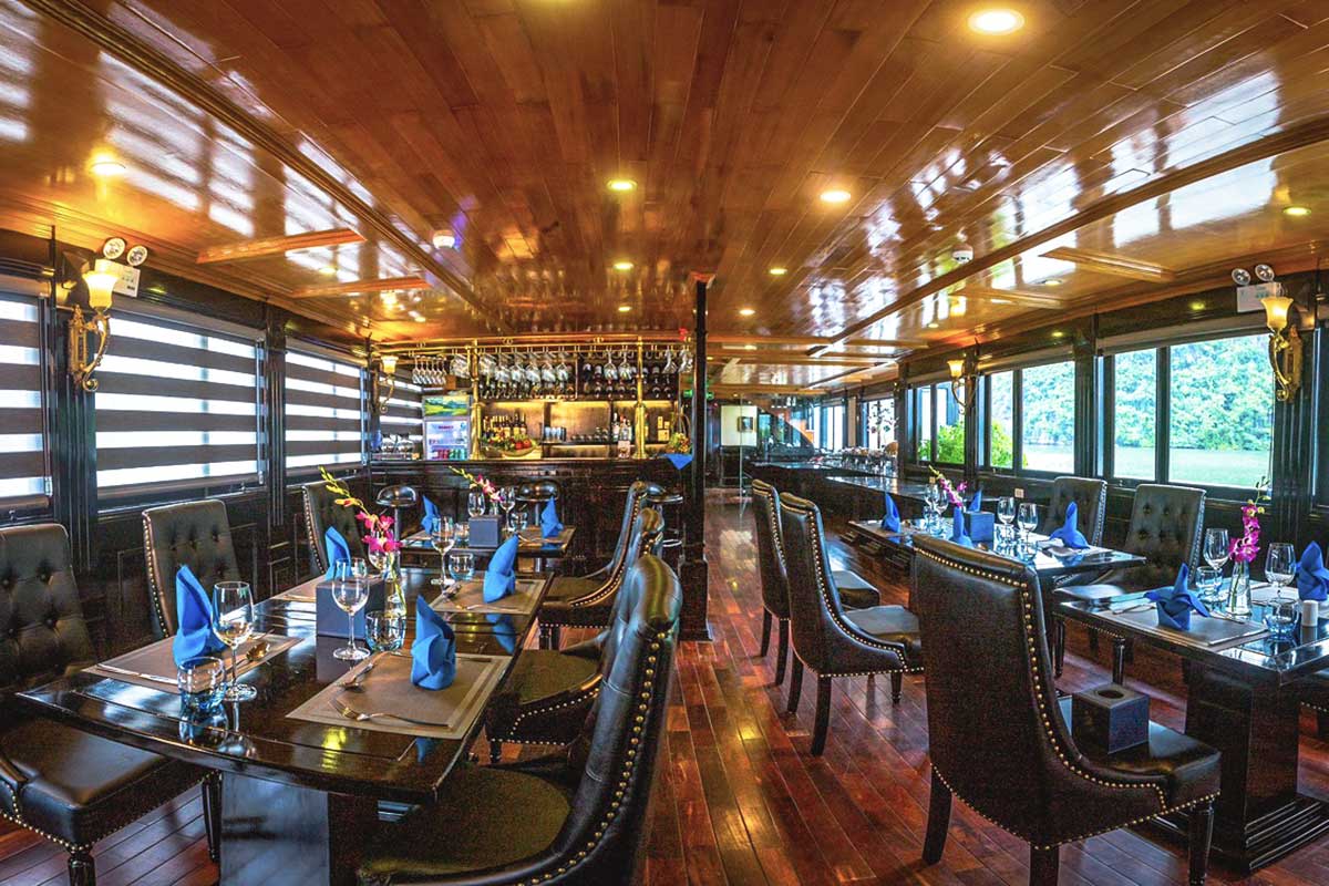 Elegant indoor dining areas on the Cozy Boutique Cruise